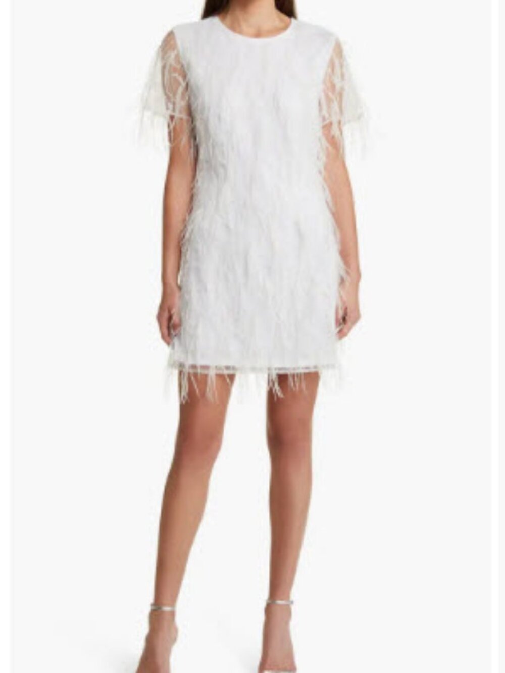NWT Women Milly Rana White (Item-7014) Short Sleeve Feather Mini Shift Dress S